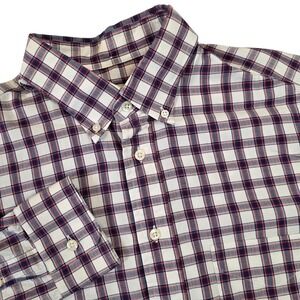Gitman Bros Men L Button Down Shirt White Red Blue Plaid Long Sleeve Made in USA